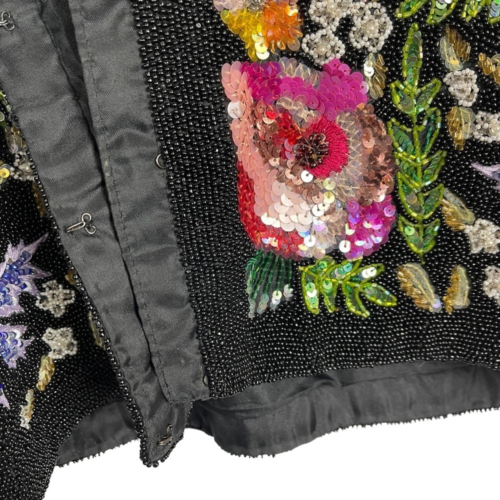 LAURENCE KAZAR VINTAGE BEAD EMBELLISHED EMBROIDERED HEAVY FLORAL EVENING JACKET - Picture 12 of 15